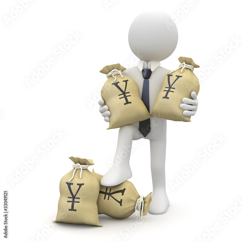 Businessman with bags of yenes photo