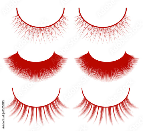 set of red eyelashes isolated on white background