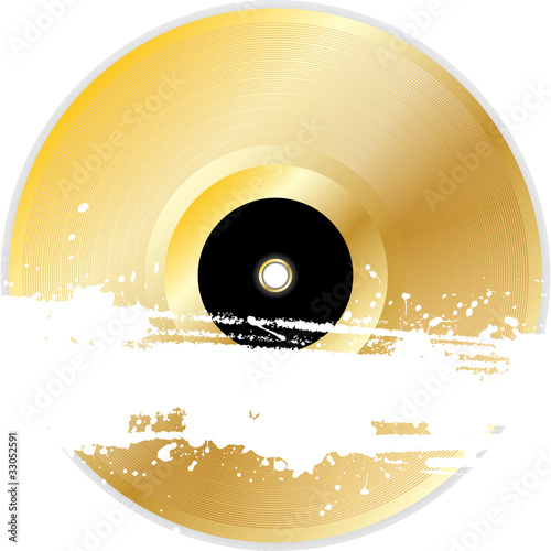 Gold vinyl record and grunge banner