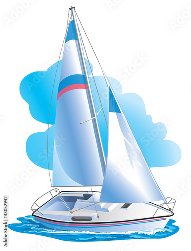Vector drawing of the yacht against clouds