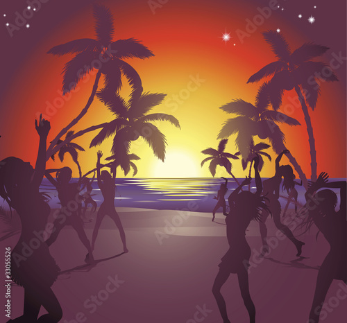 Sunset beach party illustration