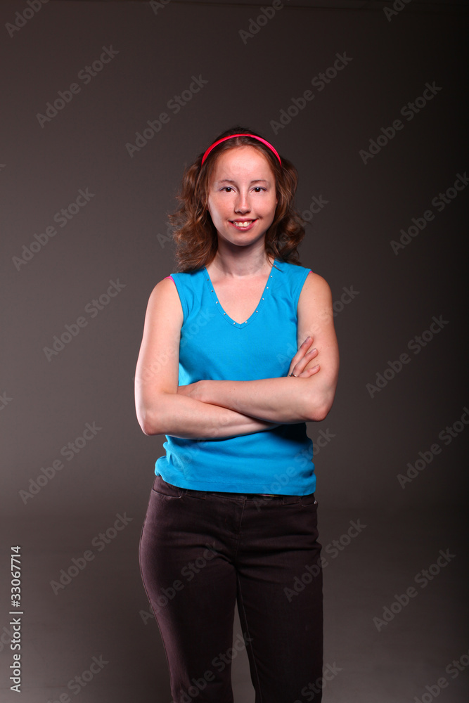 Serious woman in a sporty dress Serious woman in a sporty dress
