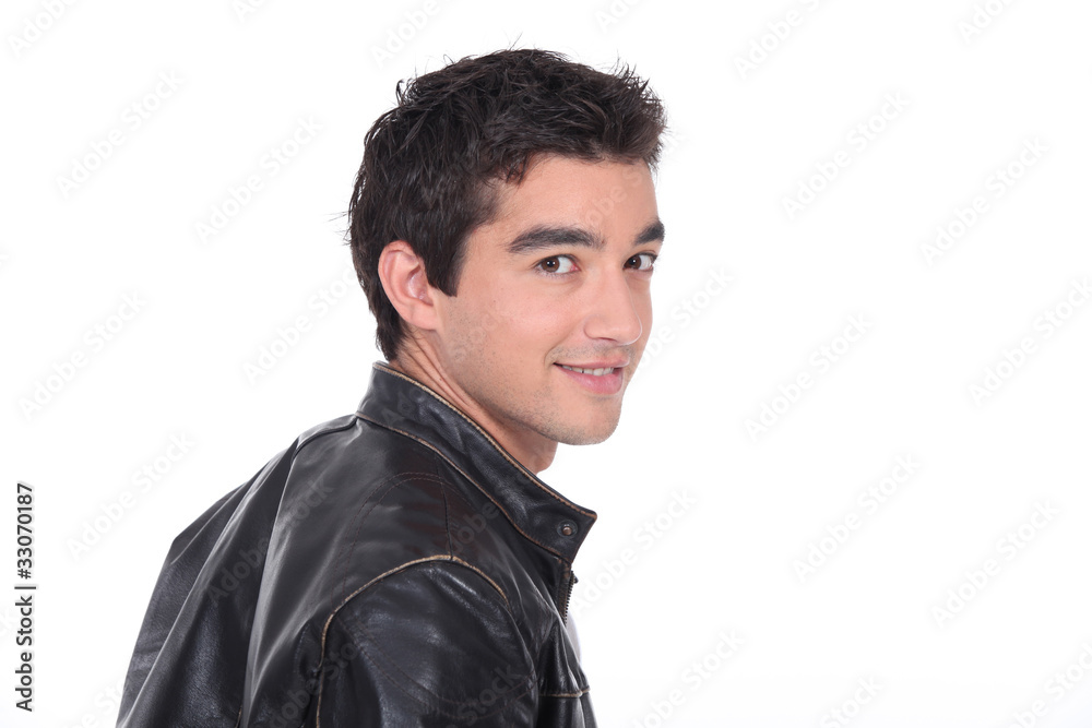 Young man in a leather jacket Young man in a leather jacket