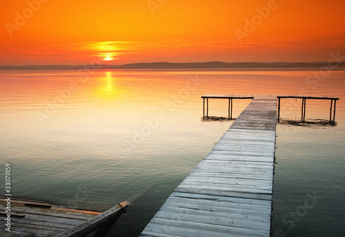 Fototapeta Naklejka Na Ścianę i Meble -  Lake Balaton with a very nice sunset at summer