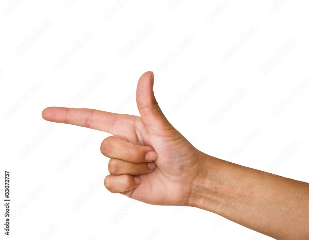 Female hand with outstretched index finger. Isolated Female hand with outstretched index finger. Isolated