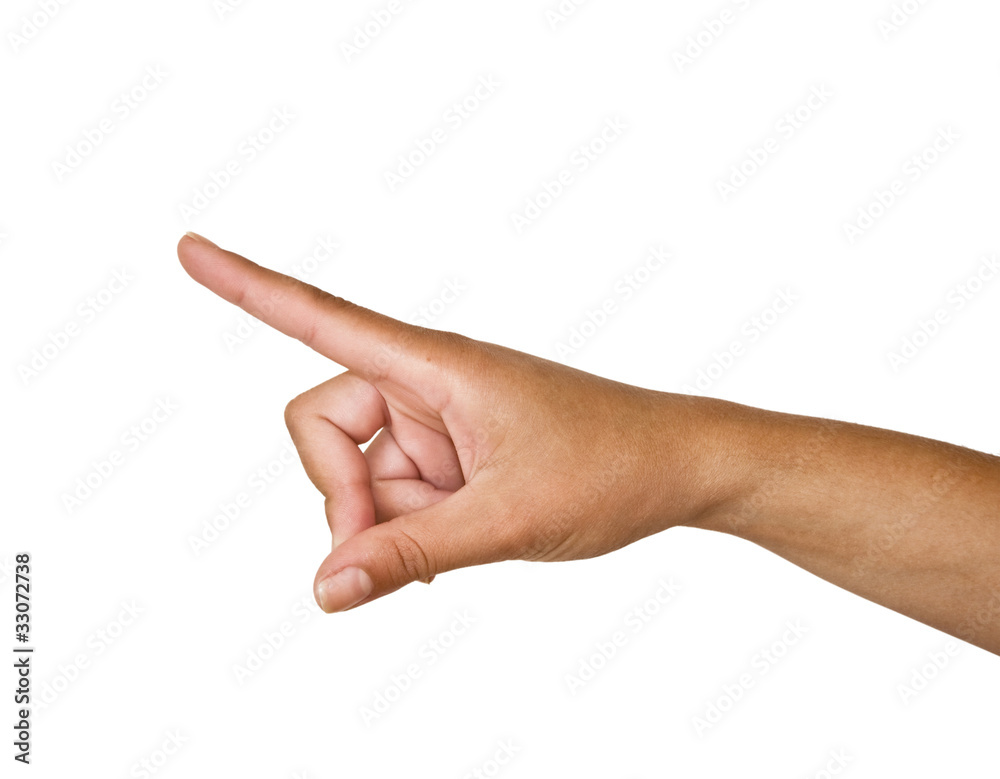 Female hand with outstretched index finger. Isolated Female hand with outstretched index finger. Isolated