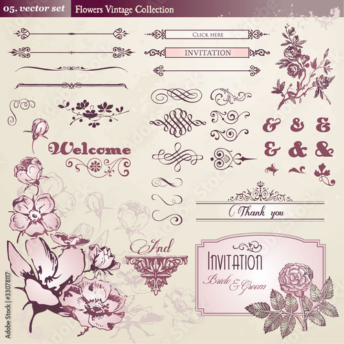 Flowers and vintage elements collection