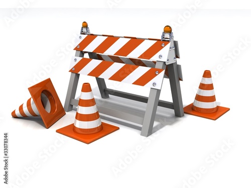 orange road cones and barrier