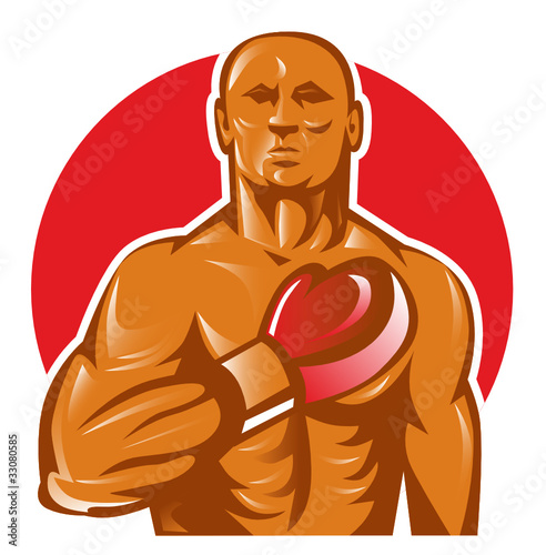 boxer with boxing glove hand chest