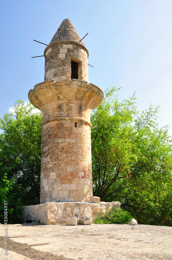 Tower of a ruined mosque at Northern Israel.