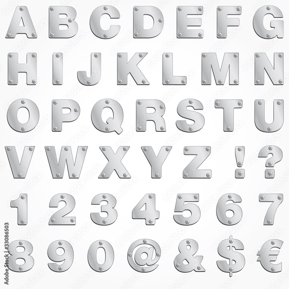 Alphabet silver letter vector metal singboard