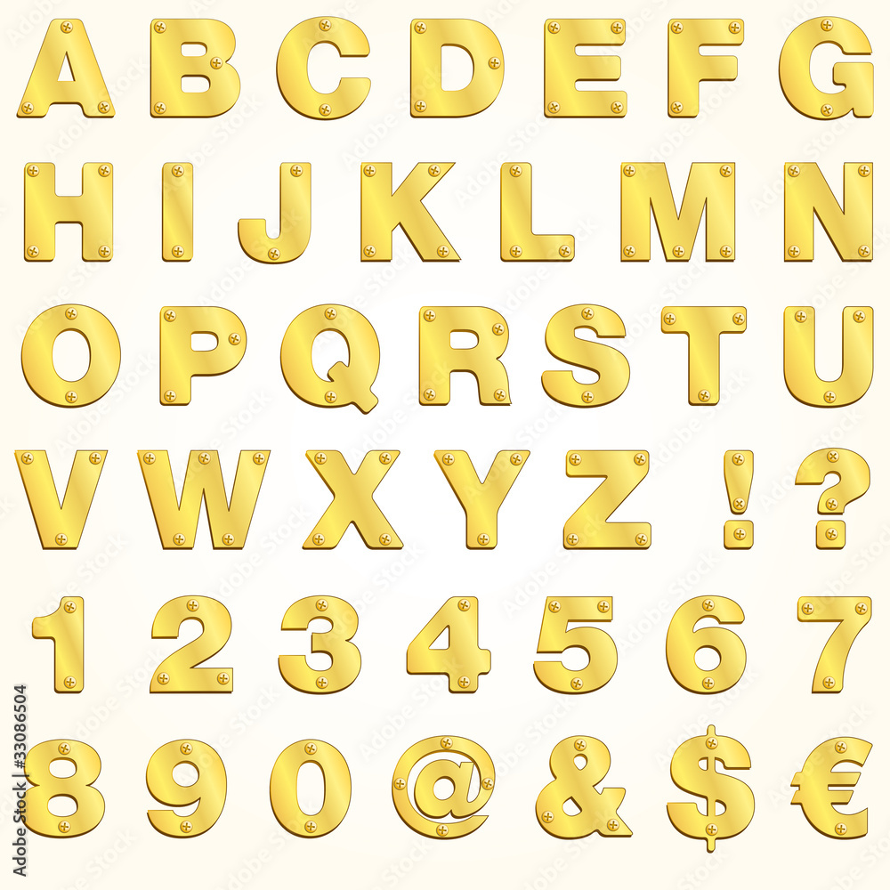 Alphabet golden gold letter vector metal singboard