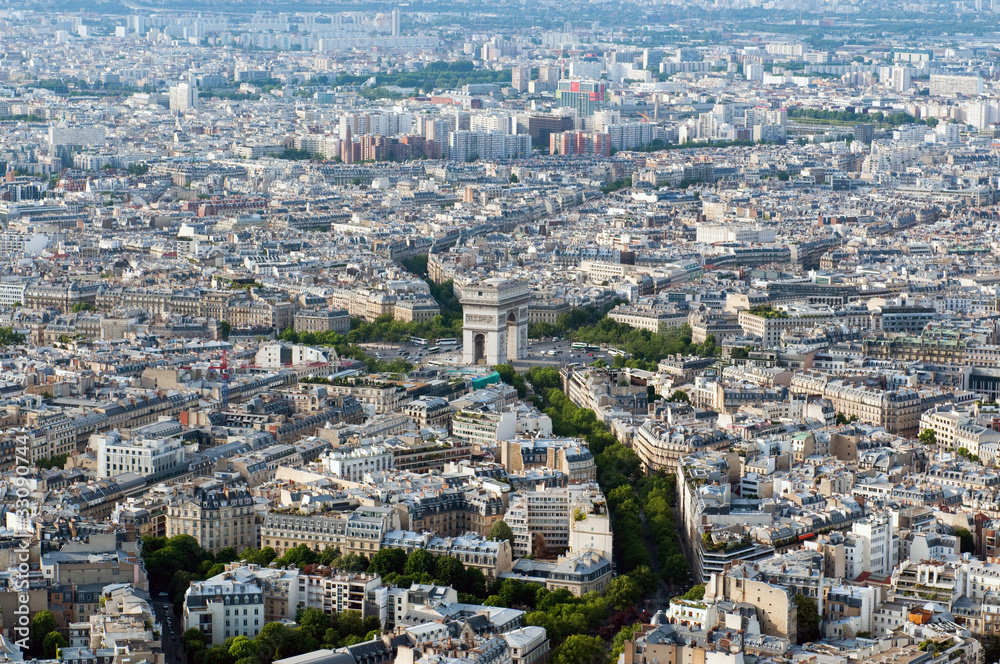 Aerial view on Arc de Triumph from Eiffel tower