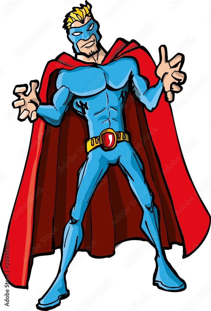 Cartoon superhero with a red cape