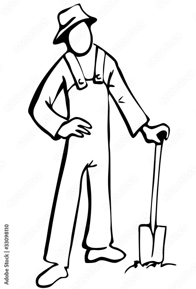 Simplified farmer illustration in black and white Simplified farmer illustration in black and white