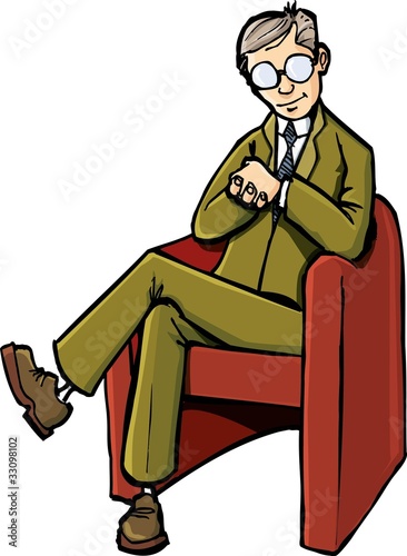 Cartoon psychiatrist sitting on his chair
