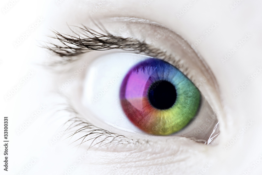 Naklejka premium Rainbow eye closeup