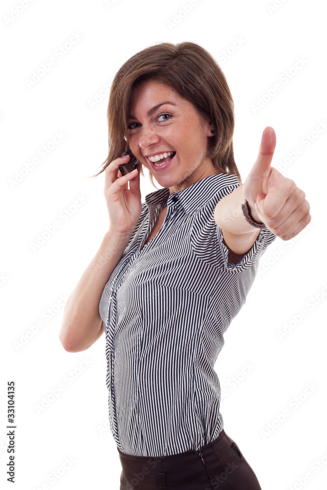 business woman with phone and thumbs up gesture business woman with phone and thumbs up gesture