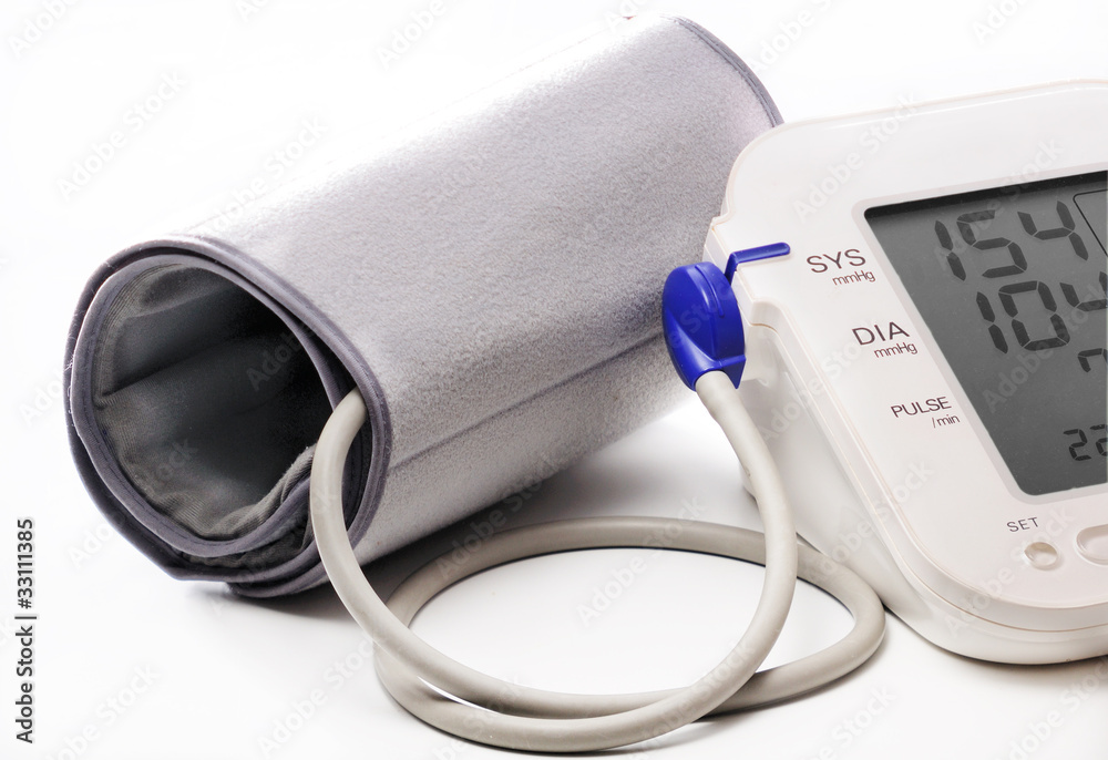Blood pressure meter showinh high BP 154/104 Blood pressure meter showinh high BP 154/104