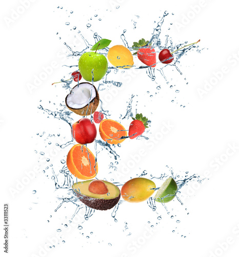 Fresh fruit alphabet letter