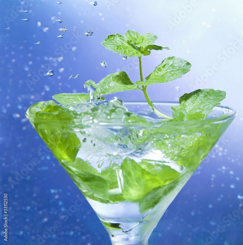 Mint in a glass with ice