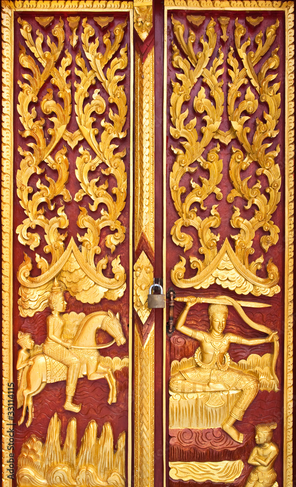 Golden Wood Carving,Traditional Thai Style in Thai Temple.