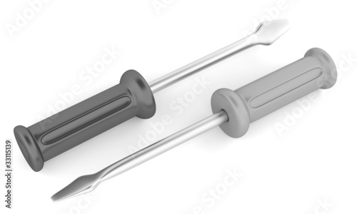 Black and grey screwdrivers isoalted on white background