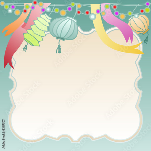 greeting card frame with carnival lights and ornaments