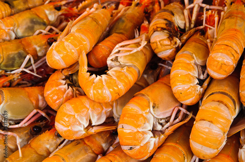 Fresh large Prawn / shrimp in a market stand