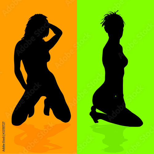 girl black silhouette on orange and green background