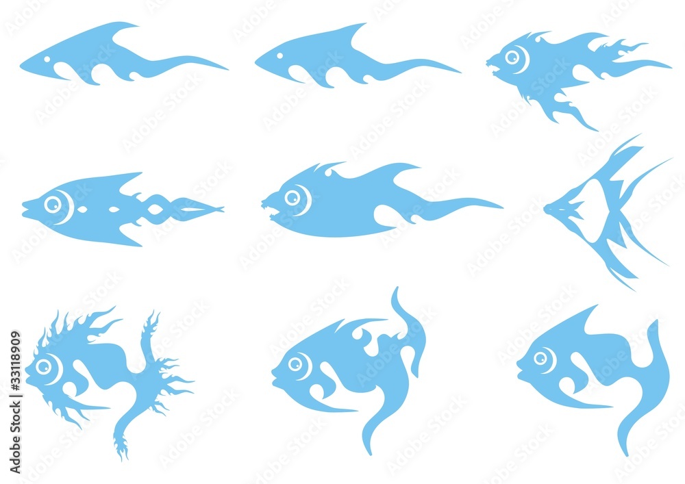 Blue fish icons Blue fish icons