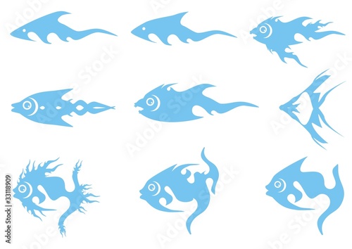 Fototapeta Naklejka Na Ścianę i Meble -  Blue fish icons