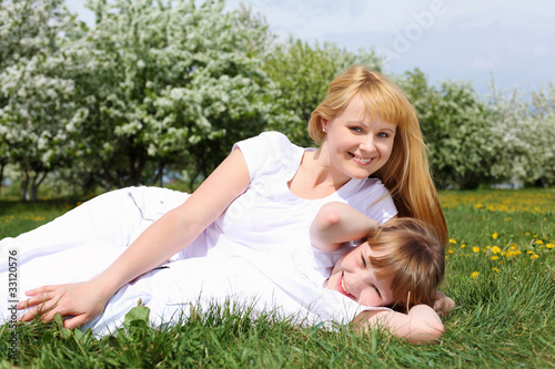 girl with mother in spring park