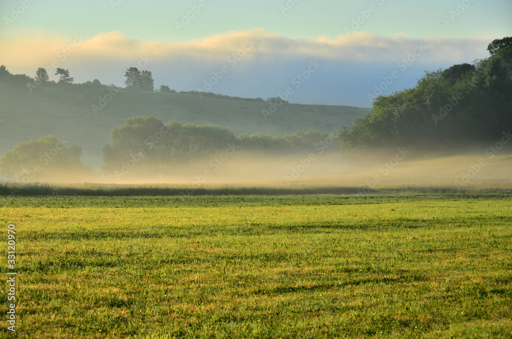 Misty morning in mountains (Bieszczady, Poland)