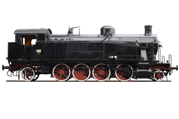 Fotobehang Trein Oude stoomtrein op witte achtergrond  © andersphoto