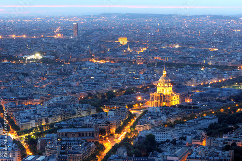 Paris aerial at night with Les Invalides  France