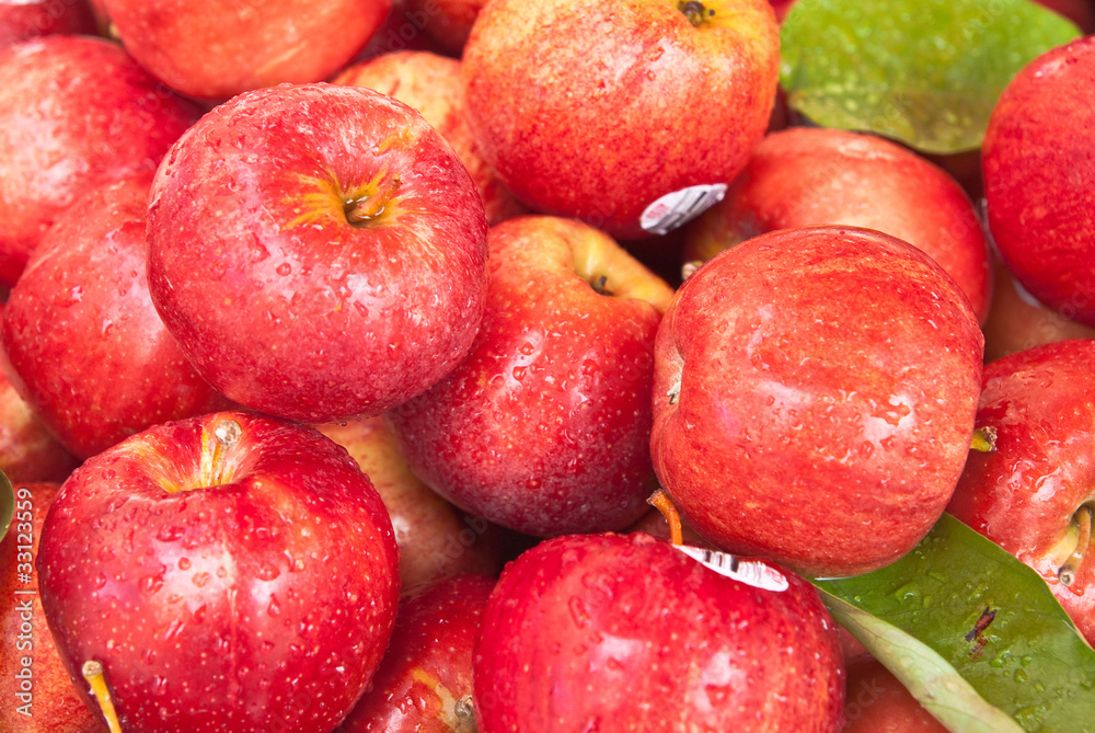 Lots of red ripe apple with drop Lots of red ripe apple with drop
