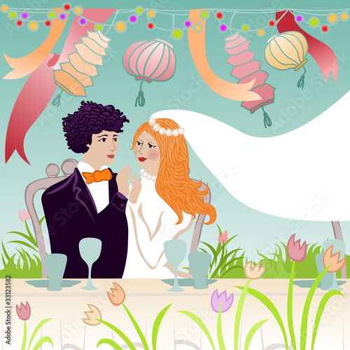 bride and groom at spring wedding