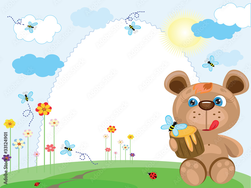Naklejka premium Summer frame with bear