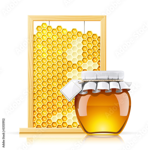 jar with honey and honeycomb