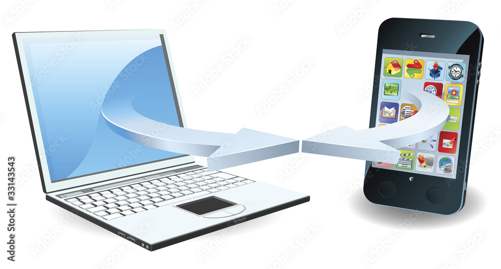 Laptop and smartphone communicating Laptop and smartphone communicating