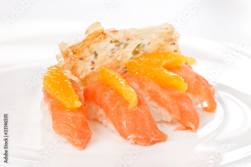 salmon nigiri with orange