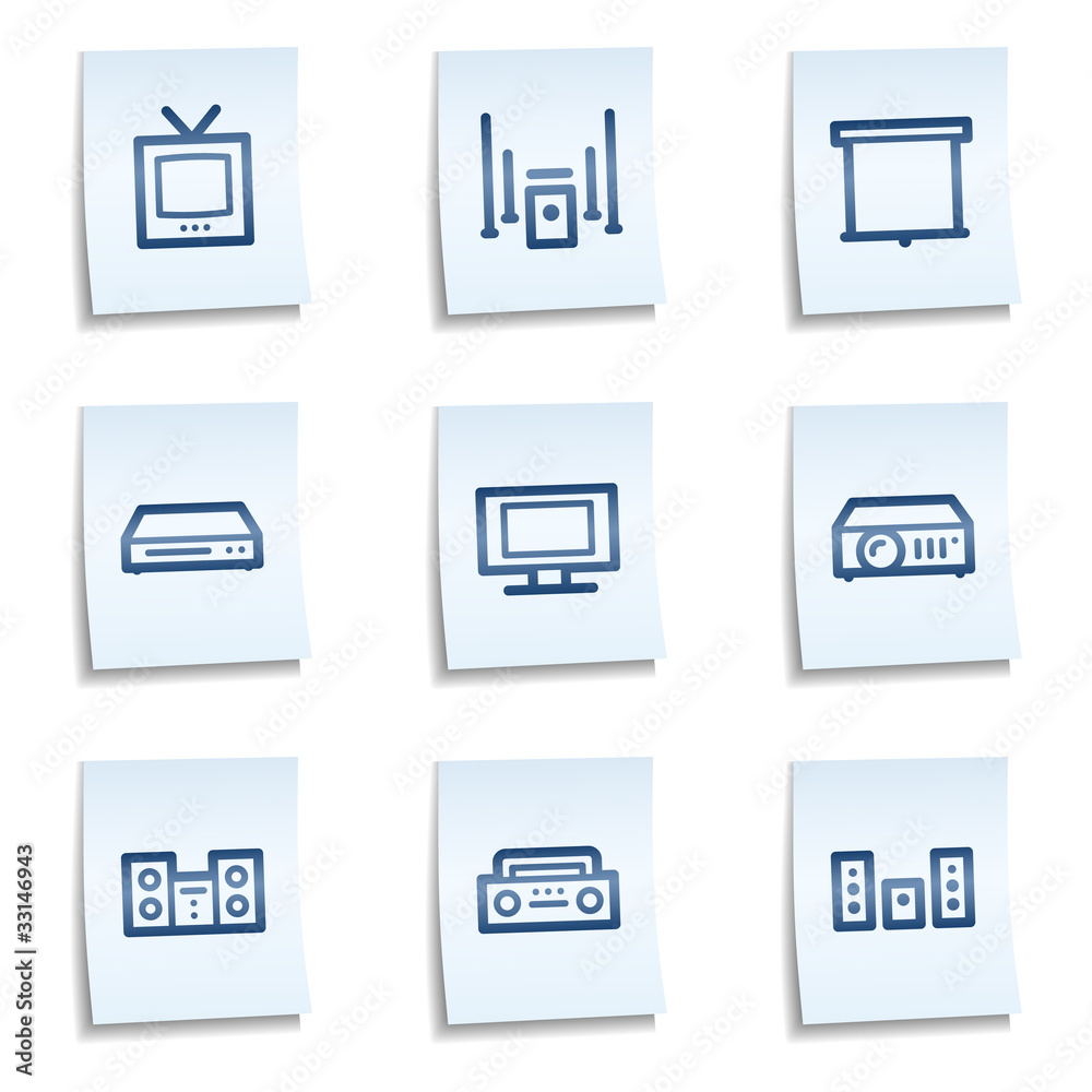 Audio video web icons,  blue notes