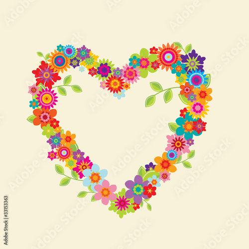 Heart with leaves and flowers