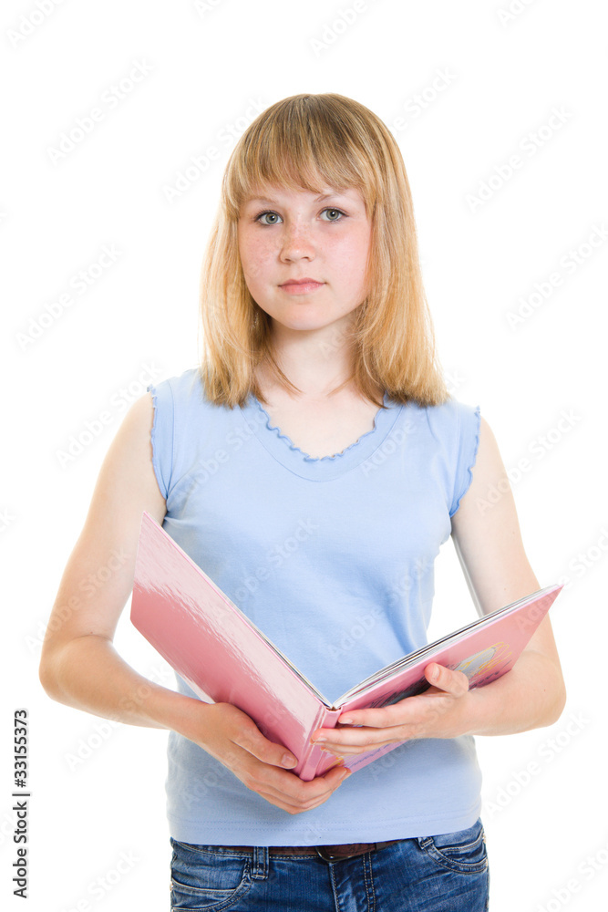 Teenager with books on white background. Teenager with books on white background.