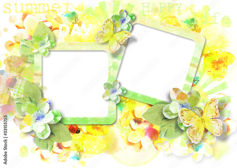 Beautiful card for photo with butterflies and flowers Beautiful card for photo with butterflies and flowers