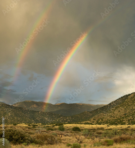 Desert Landscape: Double Rainbow over Sandia Mountains
