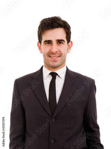 Portrait of a handsome young business man, isolated on white