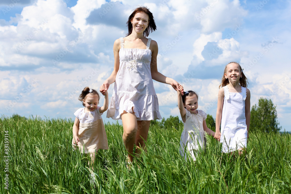 family with children in summer day outdoors family with children in summer day outdoors