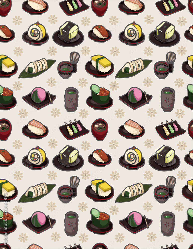 seamless Japanese food pattern.